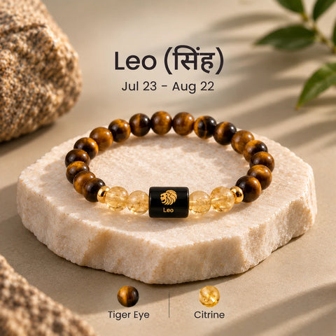 Leo (सिंह राशि) Crystal Bracelet – Tiger Eye & Citrine