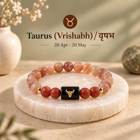 Taurus (वृषभ राशि) Zodiac Bracelet - Sunstone & Carnelian