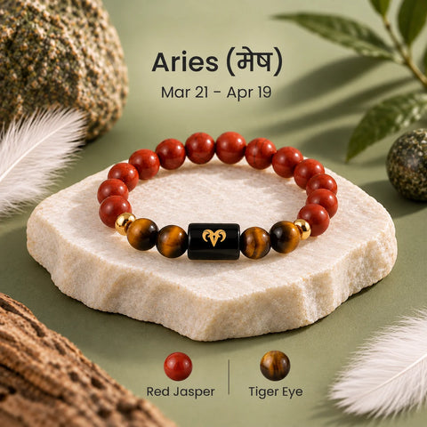 Aries (मेष राशि) Zodiac Bracelet - Red Jasper & Tiger Eye