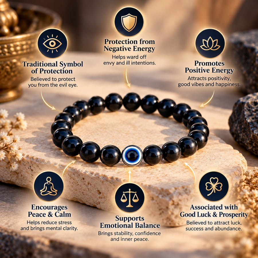 Evil Eye Bracelet with Black Obsidian
