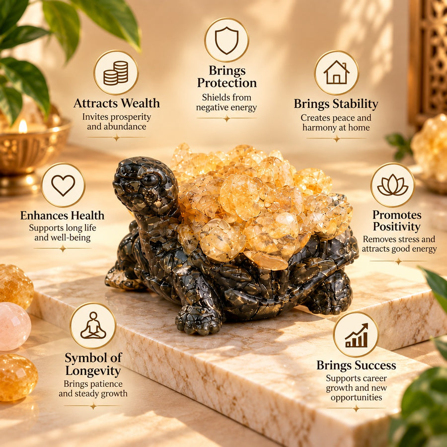 Dhan Labh Tortoise – Citrine on Pyrite