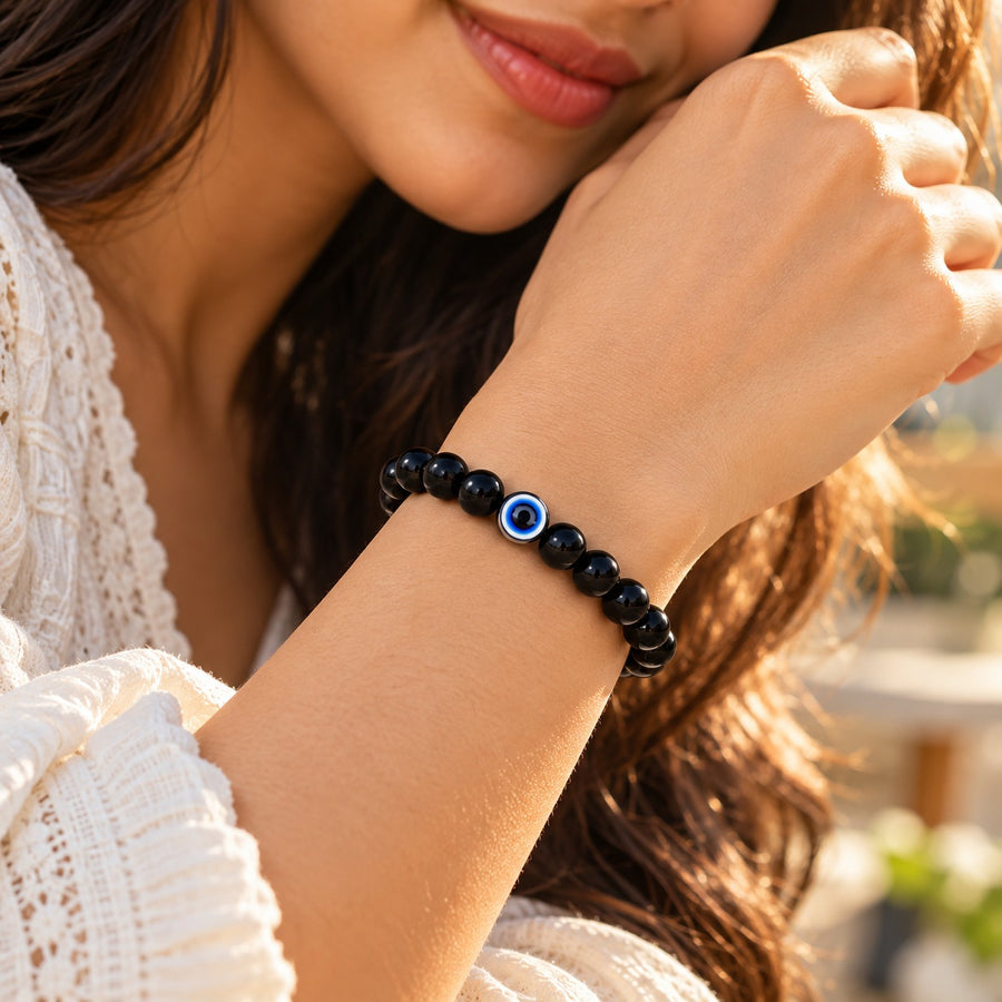 Evil Eye Bracelet with Black Obsidian