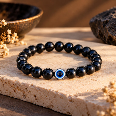 Evil Eye Bracelet with Black Obsidian