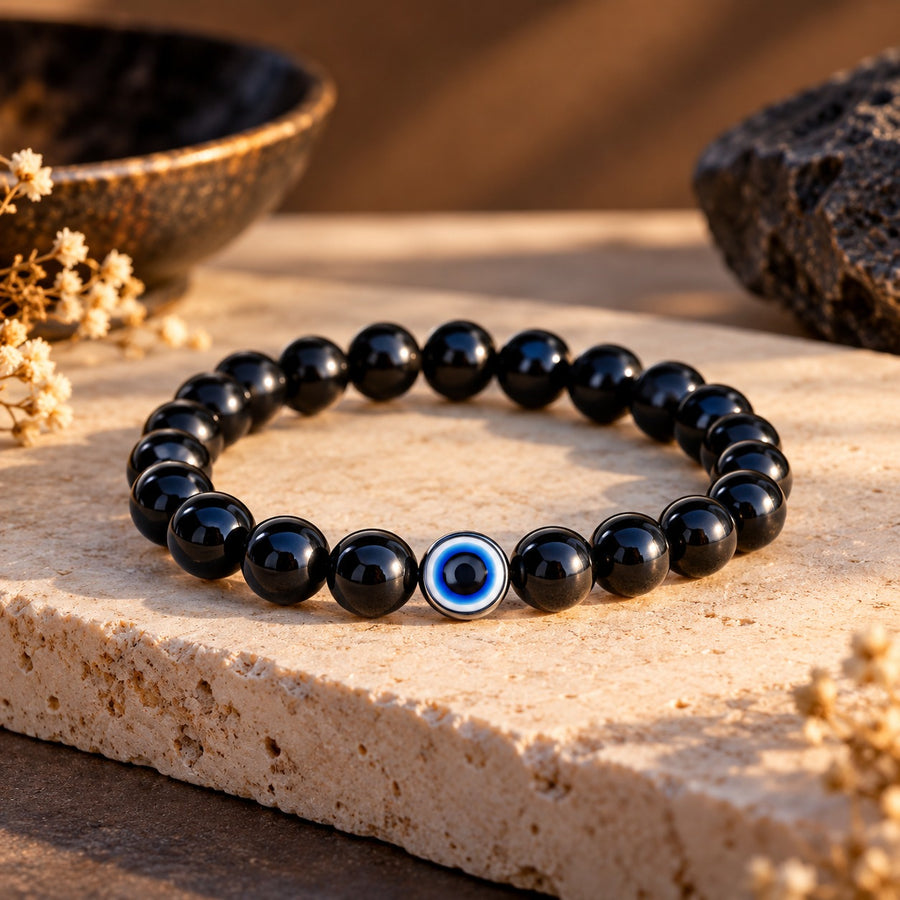 Evil Eye Bracelet with Black Obsidian
