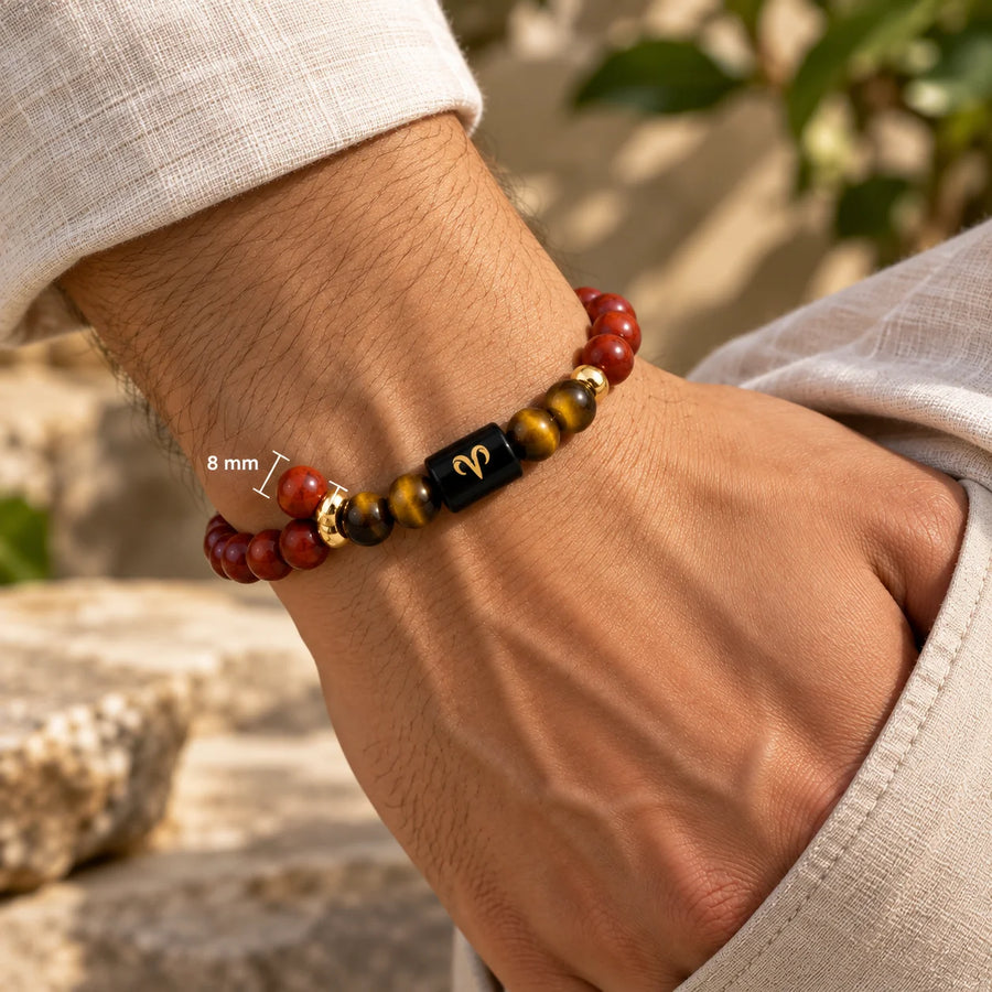 Aries (मेष राशि) Zodiac Bracelet - Red Jasper & Tiger Eye