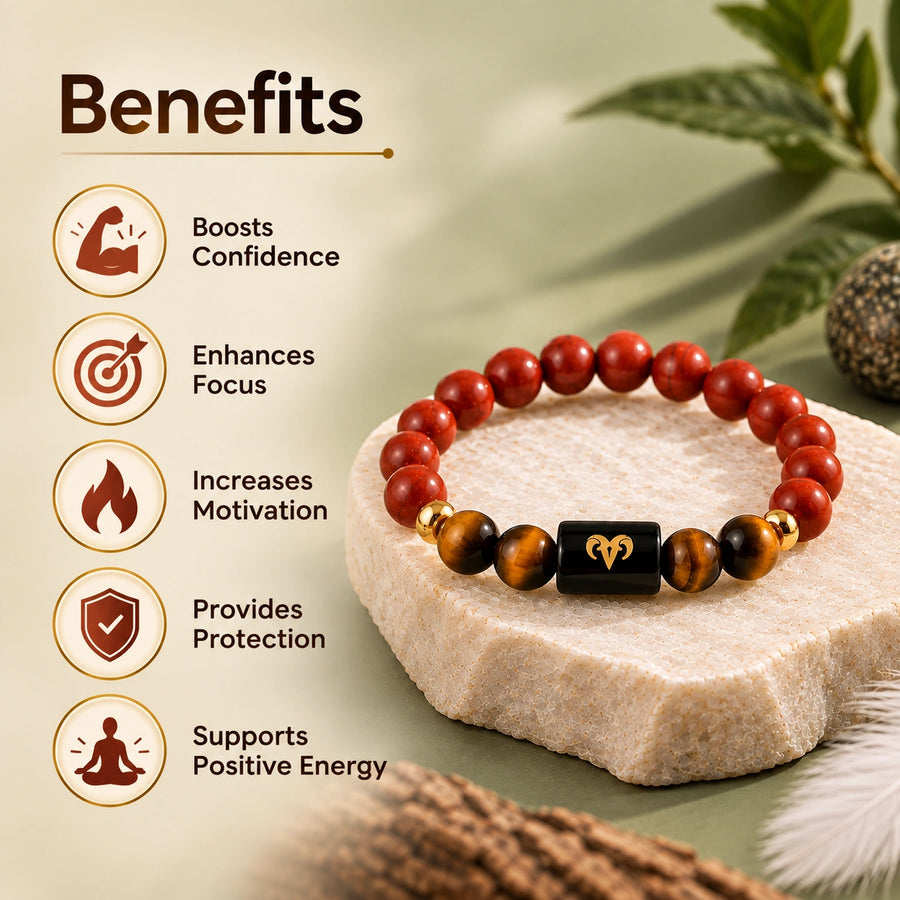Aries (मेष राशि) Zodiac Bracelet - Red Jasper & Tiger Eye