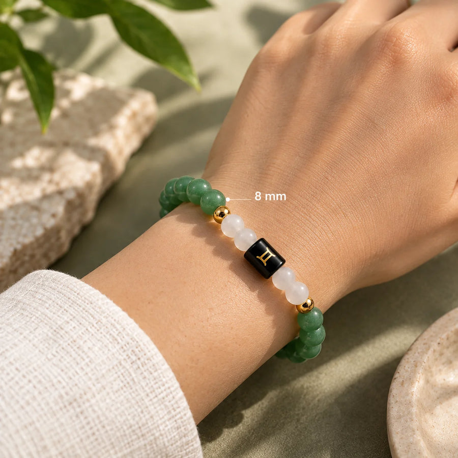 Gemini (मिथुन राशि) Crystal Bracelet – Green Aventurine & Milky Quartz