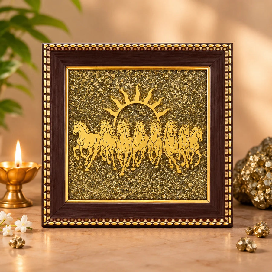 7 Golden Horse  on Raw Pyrite Frame