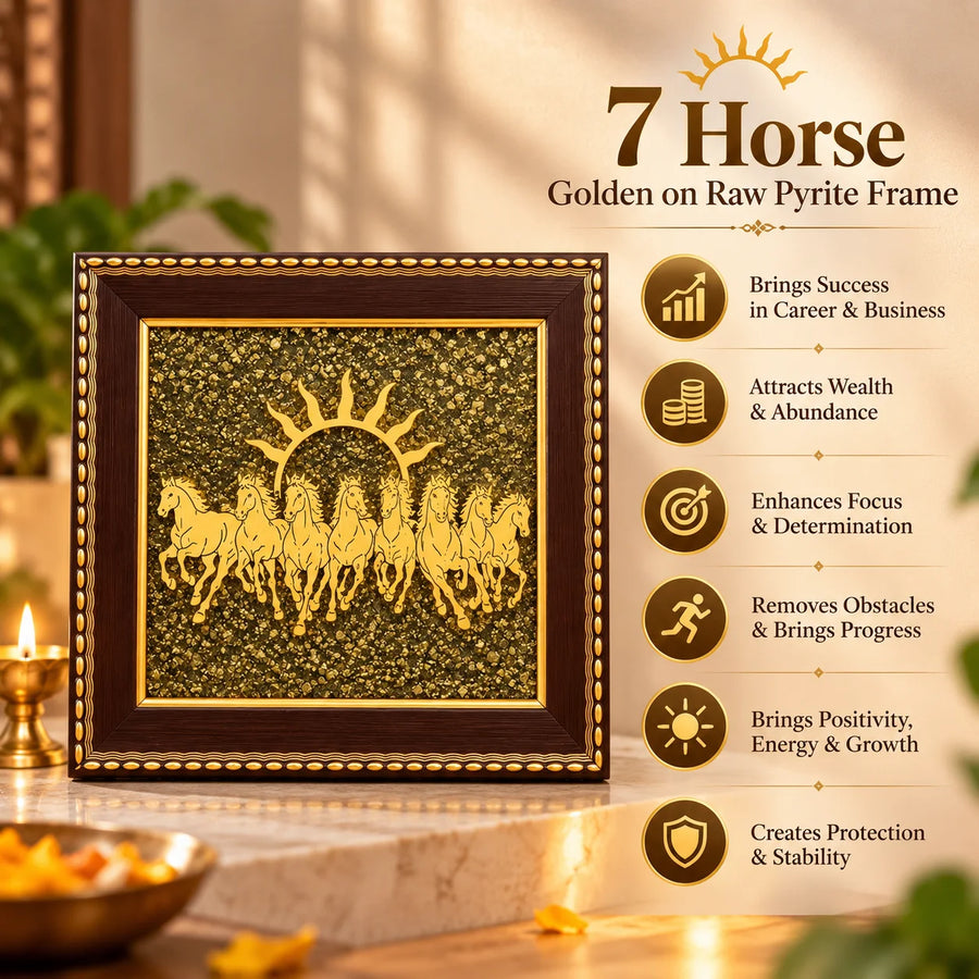 7 Golden Horse  on Raw Pyrite Frame