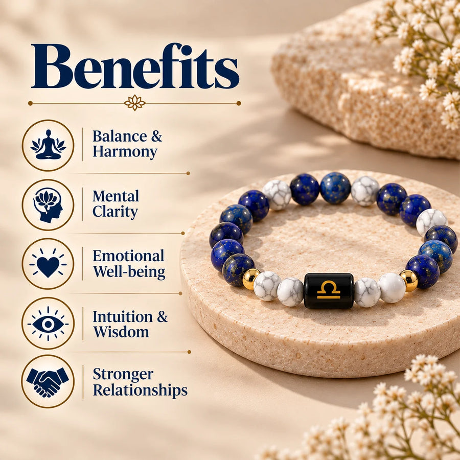 Libra (तुला राशि) Crystal Bracelet – Lapis Lazuli & Howlite