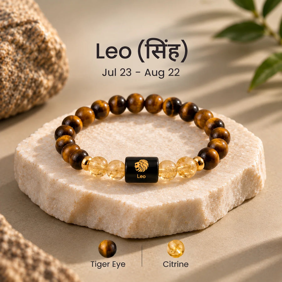 Leo (सिंह राशि) Crystal Bracelet – Tiger Eye & Citrine