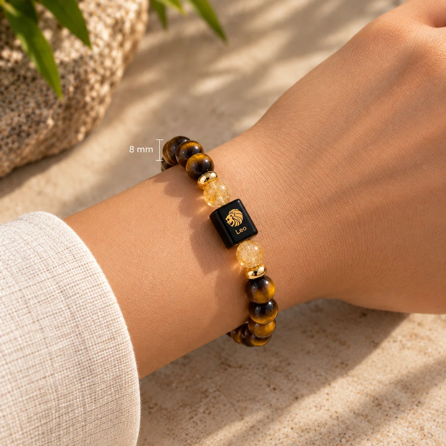 Leo (सिंह राशि) Crystal Bracelet – Tiger Eye & Citrine