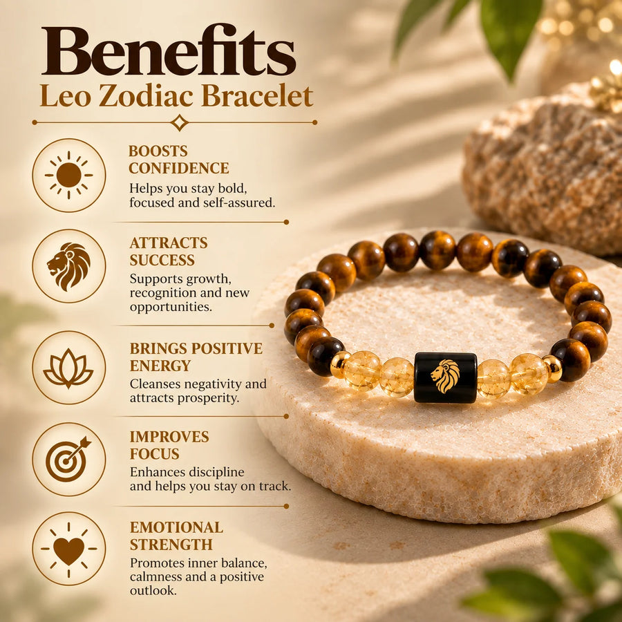 Leo (सिंह राशि) Crystal Bracelet – Tiger Eye & Citrine