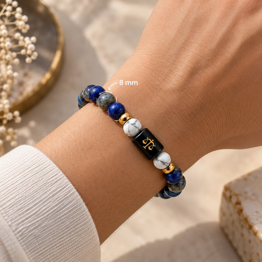Libra (तुला राशि) Crystal Bracelet – Lapis Lazuli & Howlite