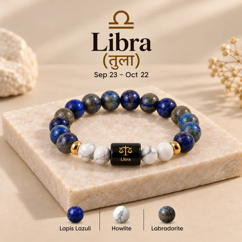Libra (तुला राशि) Crystal Bracelet – Lapis Lazuli & Howlite