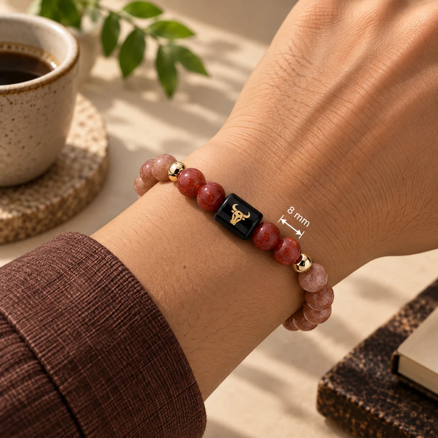 Taurus (वृषभ राशि) Zodiac Bracelet - Sunstone & Carnelian