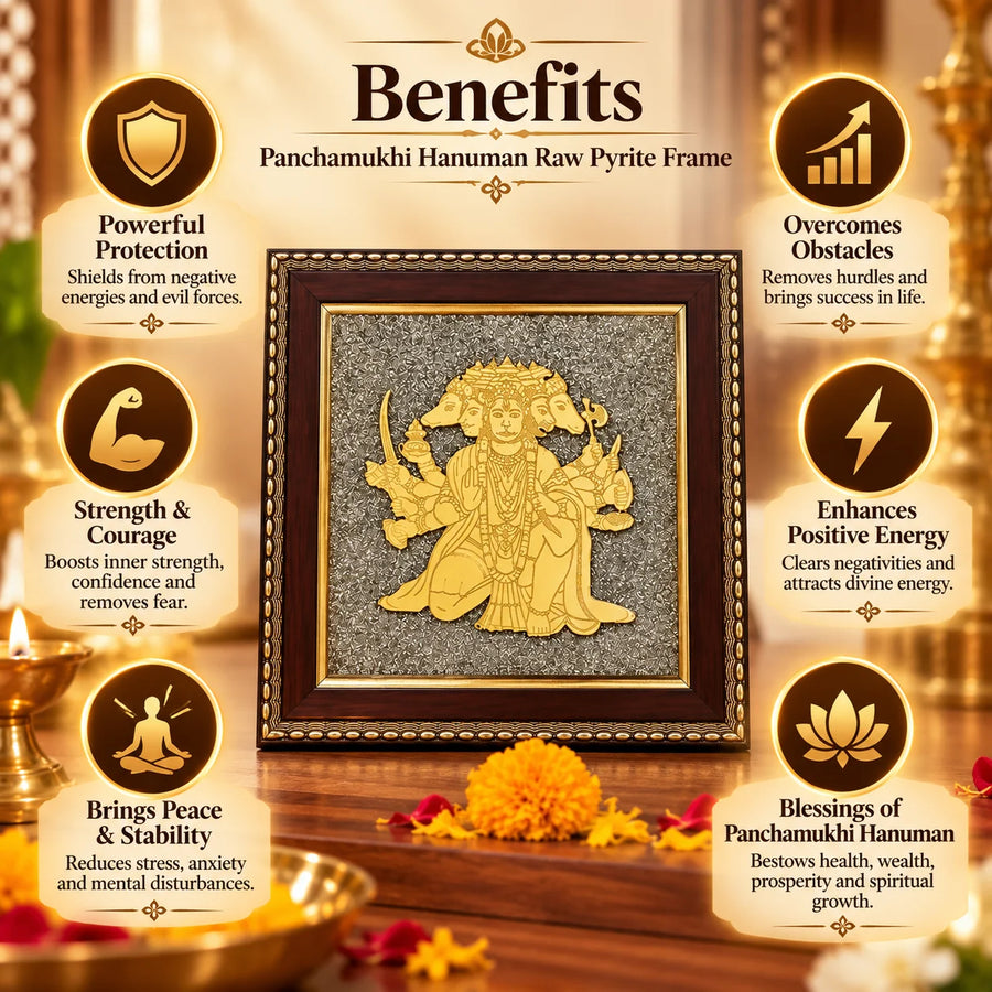 5 Mukhi Hanuman Yantra Pyrite Frame
