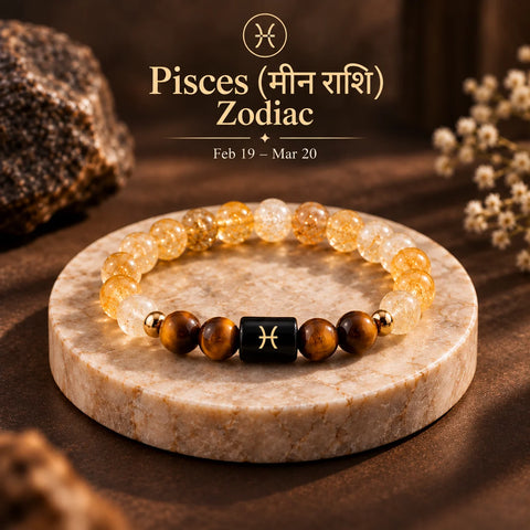 Pisces (मीन राशि) Zodiac Bracelet - Citrine & Tiger Eye