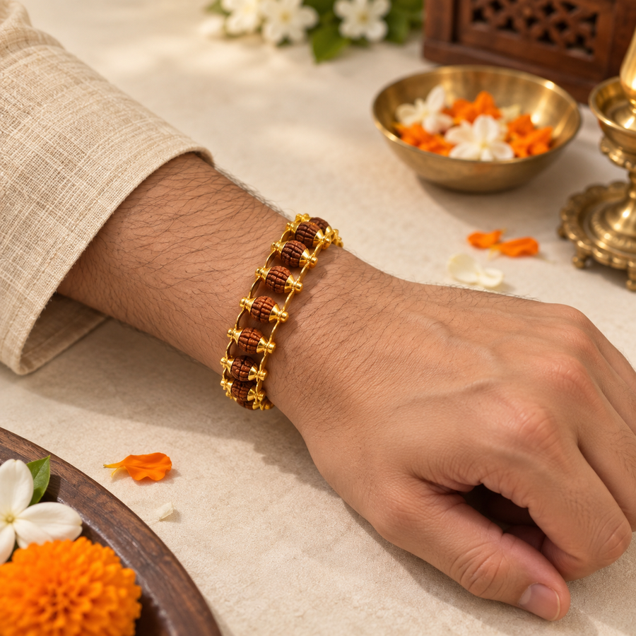 Gold Plated Rudraksha Bracelet