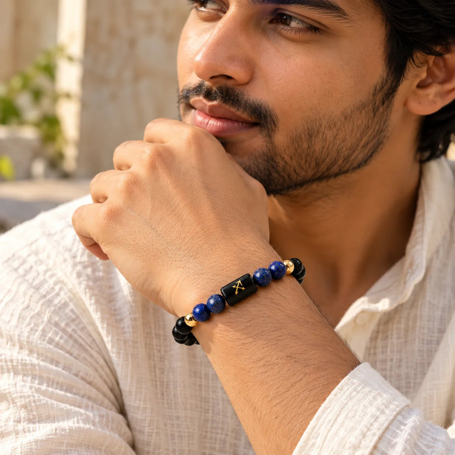 Sagittarius (धनु राशि) Zodiac  Bracelet - Black Obsidian & Lapis Lazuli