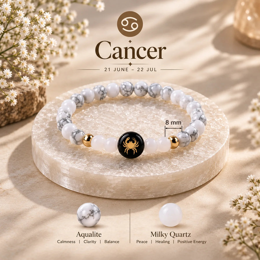 Cancer (कर्क राशि) Crystal Bracelet – Moonstone & Rose Quartz