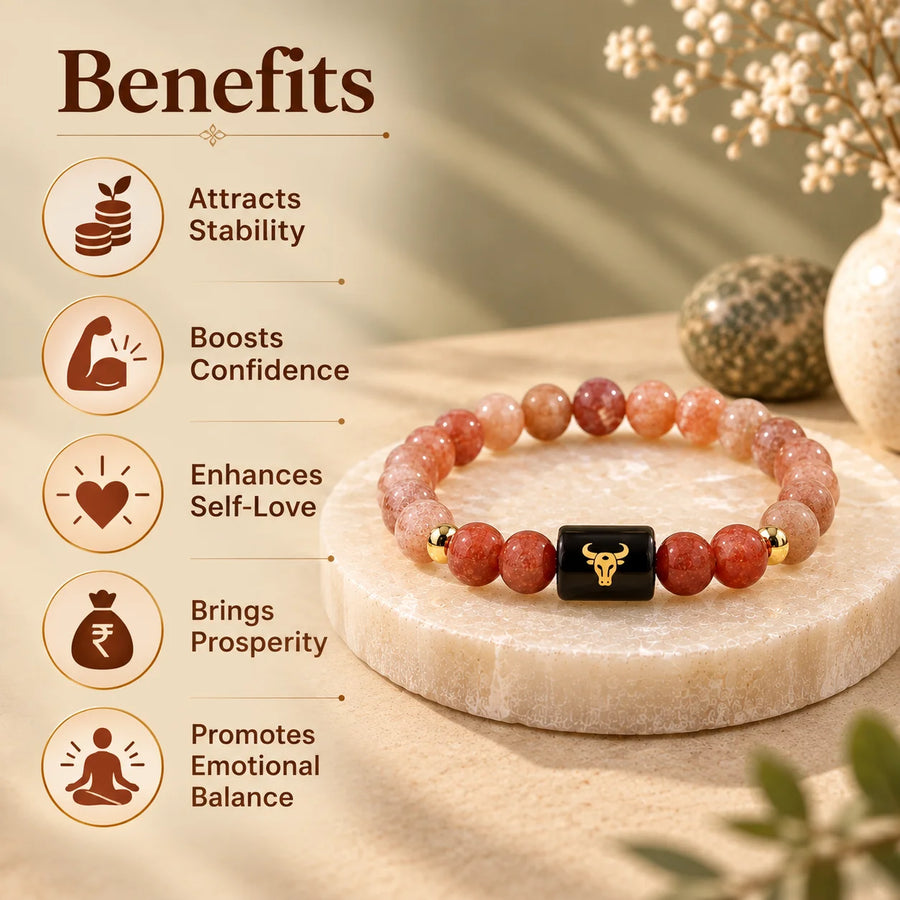 Taurus (वृषभ राशि) Zodiac Bracelet - Sunstone & Carnelian